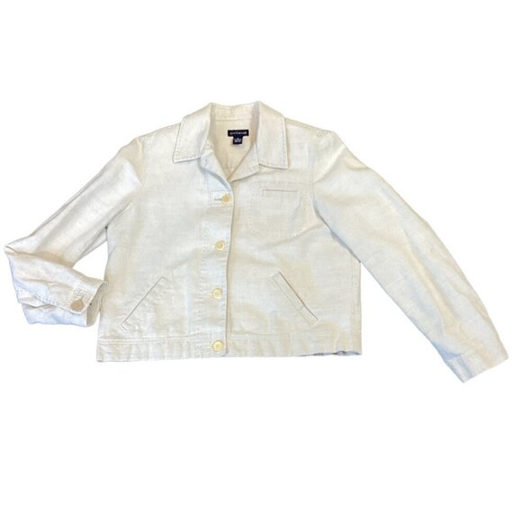 Ann Taylor Cotton-Linen Button-Up Jacket Natural Beige Sz M #291R - Picture 3 of 9